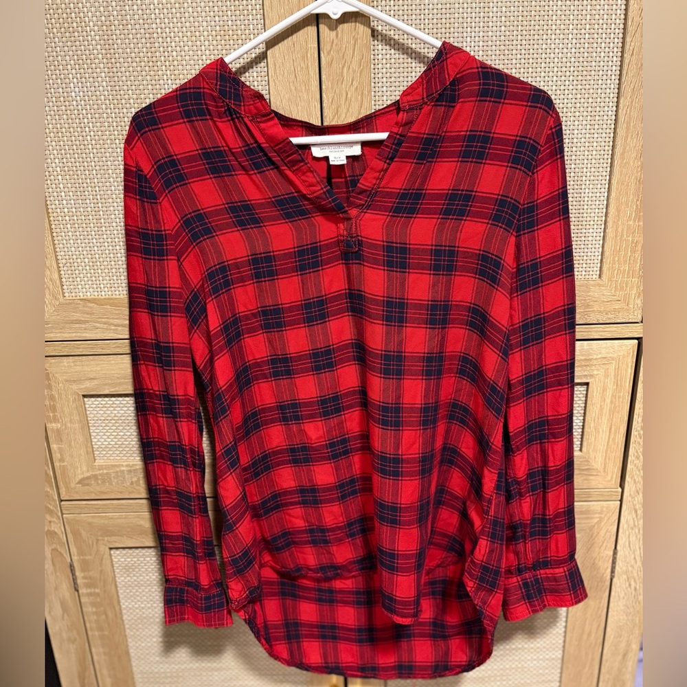 beachlunchlounge Red and Black Plaid Button Down Shirt